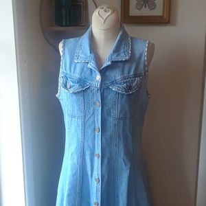 Fads Denim Dress Button up with Gingham Trim 8